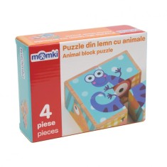 PUZZLE DIN LEMN CU ANIMALE, 4 PIESE, MOMKI