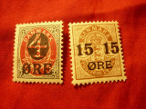 2Timbre Danemarca 1904 - Uzuale supratipar 4ore/8ore si 15ore/24ore ,sarniera, Nestampilat