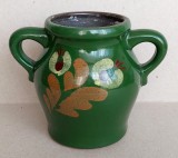 Mica ulcea cu 2 toarte din lut negru, ceramica traditionala pictata manual