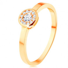 Inel de aur galben de 14K - cerc încrustat cu zirconii transparente, braţe netede, strălucitoare - Marime inel: 54