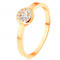 Inel de aur galben de 14K - cerc &icirc;ncrustat cu zirconii transparente, braţe netede, strălucitoare - Marime inel: 65