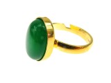 Inel argint reglabil placat cu aur cu agat verde 14x10 MM