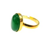 Inel argint reglabil placat cu aur cu agat verde 14x10 MM