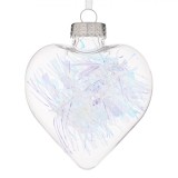 Ornament Brad Crăciun, Model Inimă, Culoare Transparentă, Tinsel Irizat, Dimensiune 8cm, Material Plastic, Oem