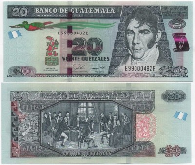 GUATEMALA █ bancnota █ 20 Quetzales █ 2020 █ P-124 █ UNC █ necirculata foto