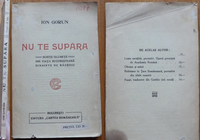 Ion Gorun, Nu te supara; Schite glumete din viata bucuresteana, 1922, editia 1