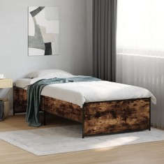 vidaXL Cadru de pat, stejar fumuriu, 90x190cm, lemn prelucrat și metal 845248