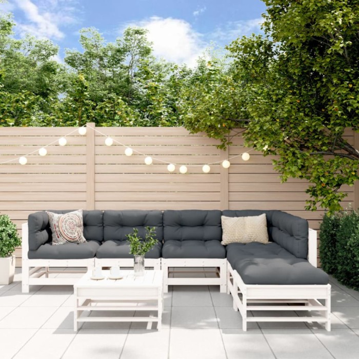 Gossi set mobilier de gradina, 7 piese, alb, lemn masiv de pin