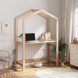 Birou, en.casa, Susa, 160 x 110 x 50 cm, pin, natur, cu blat masa reglabil pe inaltime in 4 trepte, forma casuta HausGarden Leisure, [en.casa]