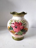 Vaza ceramica vintage Italia, sgraffito, Majolica, rustic cu flori, 16cm, facuta manual / Hand Made, traditionala