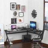 HOMCOM Masa de birou pe Col? , Masa pentru Birou din Lemn, neagra 155x130x76cm