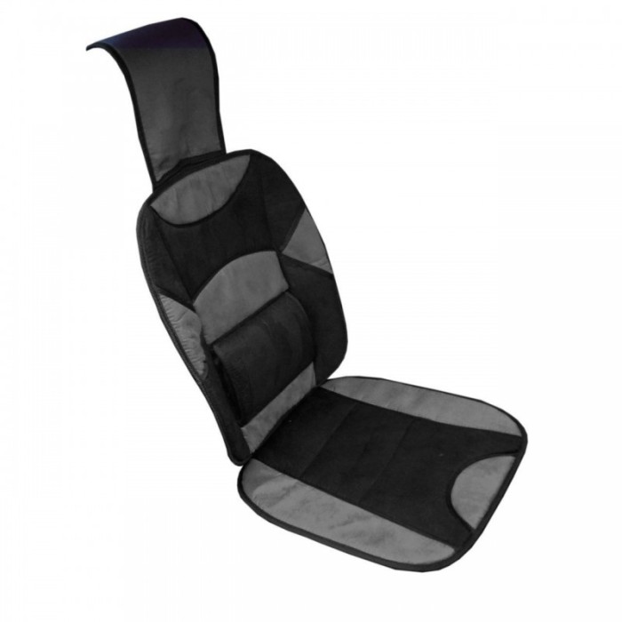 Husa scaun auto RoGroup, tetiera si suport lombar, microfibra, negru/gri Husa scaun auto RoGroup, tetiera si suport lombar, microfibra, negru/gri
