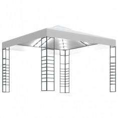 Pavilion de grădină cu șiruri de lumini LED, alb, 3x3 m