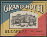 Romania anii 1920 - Vigneta interbelica de bagaje GRAND HOTEL du BOULEVARD din Bucuresti, eticheta hoteliera, promovare turistica