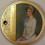 Medalie &quot;Portretul unei printese - Lady Diana&quot; ( cupru aurit , cu Swarovski ), Europa