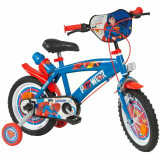 Bicicleta cu roti ajutatoare si sticluta de apa cu suport Superman 14 inch, Toimsa