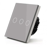 Intrerupator Smart Touch Techstar&reg;, Wireless 2.4GHz, Sticla Securizata, Design Modern, Iluminare LED, 3 Faze, Gri