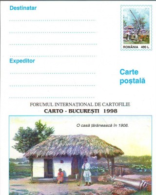 CPI B14251 CARTE POSTALA - CARTO BUCURESTI 1998. O CASA TARANEASCA IN 1906 foto
