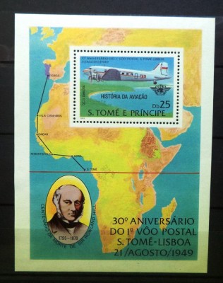 S. TOME E PRINCIPE 1979 - ANIVERSARI. AVION. HARTA, COLITA DT. MNH, R19 foto