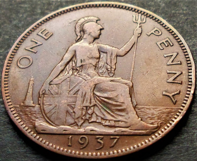 Moneda istorica 1 (ONE) PENNY - MAREA BRITANIE, anul 1937 *cod 5214 GEORGIVS VI foto