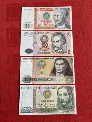 PERU - Lot 50+100+500+1.000 INTIS / 1987. UNC. foto