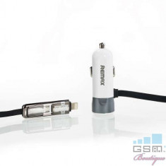 Incarcator Auto Samsung iPhone Universal Cu Cablu Lightning 8pin Si Port USB Gri foto