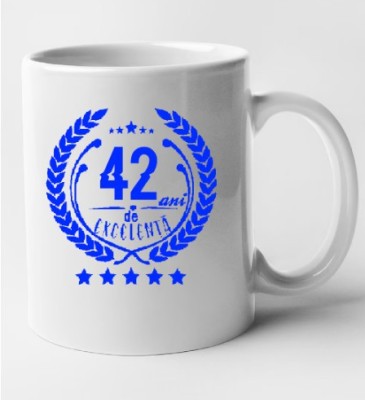 Cana alba personalizata &amp;quot;42 ani de excelenta&amp;quot;, INOVATIX&amp;reg;. 330 ml foto