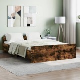 Pat Gossi 140x190 cm, Stejar Fumuriu, Cadru cu Tablie, Lemn Masiv, Design Modern, Mobilier Dormitor
