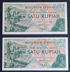 Indonesia, 2 X 1 Rupiah 1961, UNC, Consecutive.