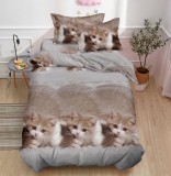 Cumpara ieftin Lenjerie De Pat 3D - Daisy Xu034, Bumbac, 4 Piese, Fara Elastic, Bej, Imprimeu