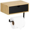 Suport hartie igienica din otel cu sertar depozitare, sistem montare inclus, 22cm, negru bej Household NewTrend, Oem