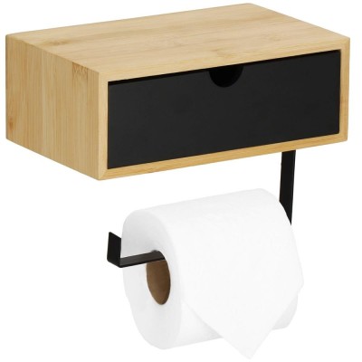 Suport hartie igienica din otel cu sertar depozitare, sistem montare inclus, 22cm, negru bej Household NewTrend foto