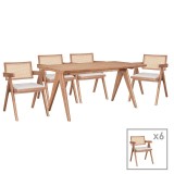Cumpara ieftin Set masa si scaune pentru sufragerie Winslow &Iota; set 7 piese lemn de arbore de cauciuc, culoarea nuc deschis 160x85x75cm