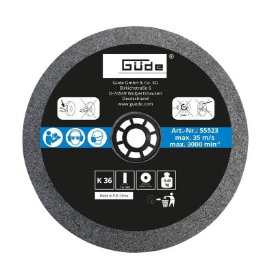 Disc abraziv pentru polizor de banc Gude 55523, O125x16x20 mm, granulatie K36 foto