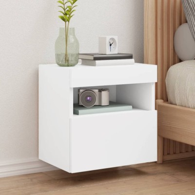 vidaXL Comode TV de perete cu lumini LED, 2 buc., alb, 40x30x40 cm foto