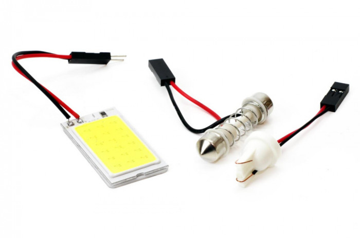Bec de pozitie tip LED , cu adaptor T10 W2.1x9.5 W5W si sofit C5W Festoon, 12V, 1xCOB-18 , culoare alb , AMIO, 1 buc AutoDrive ProParts