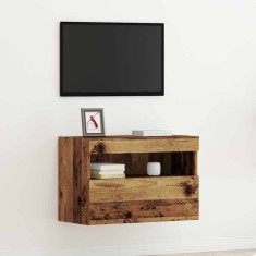 Dulap TV de perete cu LED, lemn vechi, 60x30x40 cm