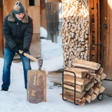 Outsunny Suport pentru lemne de foc Suport lemne cu 2 roti carucior din metal, negru, 56x40x90.5cm | Aosom Ro