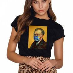 Tricou dama negru - Van Gogh in Pandemie - S