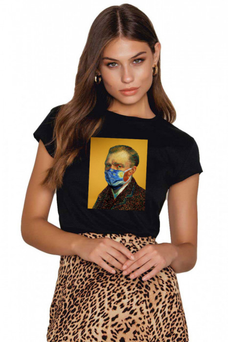 Tricou dama negru - Van Gogh in Pandemie - L