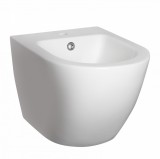 Bideu Suspendat Kerra Delos Alb, 36x49x32 cm, Oval, Ceramica, Montaj pe Perete, cu Preaplin si Orificiu Baterie
