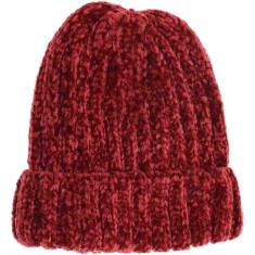 Caciula Dama Tricotata cu Snur de Catifea Rosie