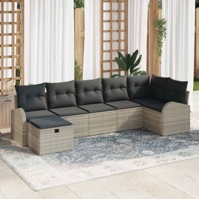 vidaXL Set de canapele pentru grădină 7 pcs Gri deschis Rattan poli 3360433 foto