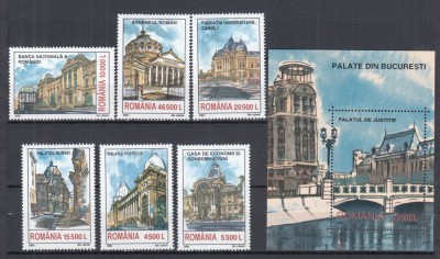 ROMANIA 2003 LP 1605 LP 1606 PALATE DIN BUCURESTI SERIE SI COLITA MNH foto
