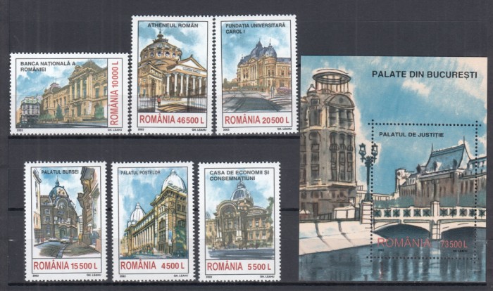 ROMANIA 2003 LP 1605 LP 1606 PALATE DIN BUCURESTI SERIE SI COLITA MNH