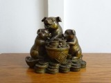 Familie de Porci pe monede - Statueta Feng Shui din bronz, veche