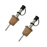 Cumpara ieftin Set 2 turnatoare pentru sticle, 9.2 x 2.3 cm fiecare, inox, dop din pluta naturala, capac din silicon, dozare uniforma pentru cocktailuri, bauturi si
