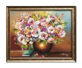 Cumpara ieftin Tablou inramat cu flori colorate pictat manual, Beatitudine, 55x45cm ulei pe panza, Constantin Feraru