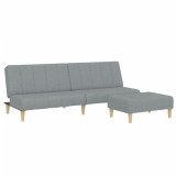 Canapea extensibila cu taburet, 2 locuri, gri deschis, textil