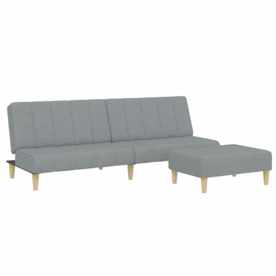Canapea extensibila cu taburet, 2 locuri, gri deschis, textil foto